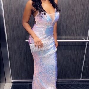 Iridescent Sequin Mermaid Prom Dress - Pink & Blue